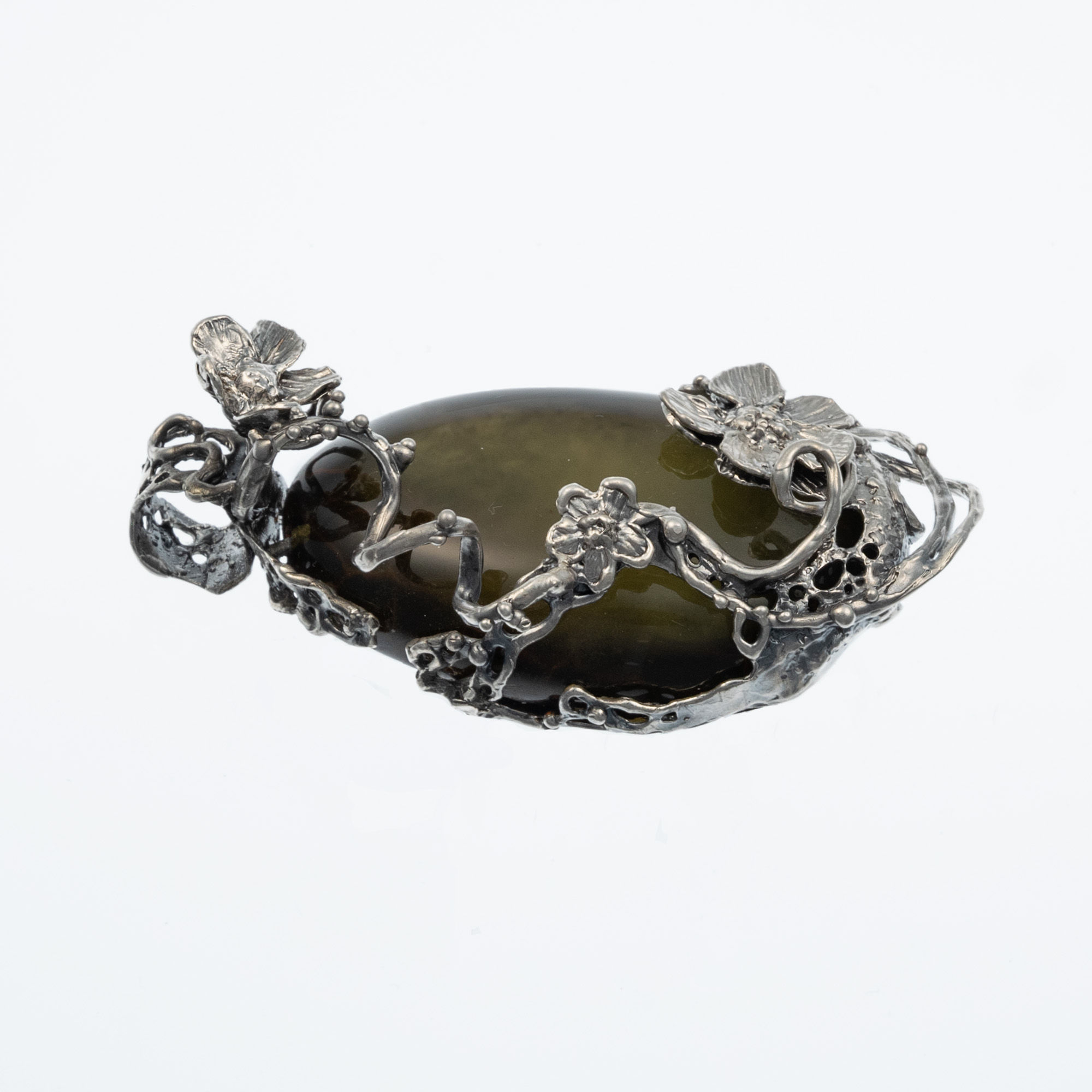 Sterling Silver Baltic Amber Pendant with Flowers 2
